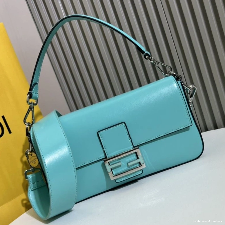 Cheap HOT Blue Smooth Tiffany Medium Bag Baguette In Fendi Leather 0817